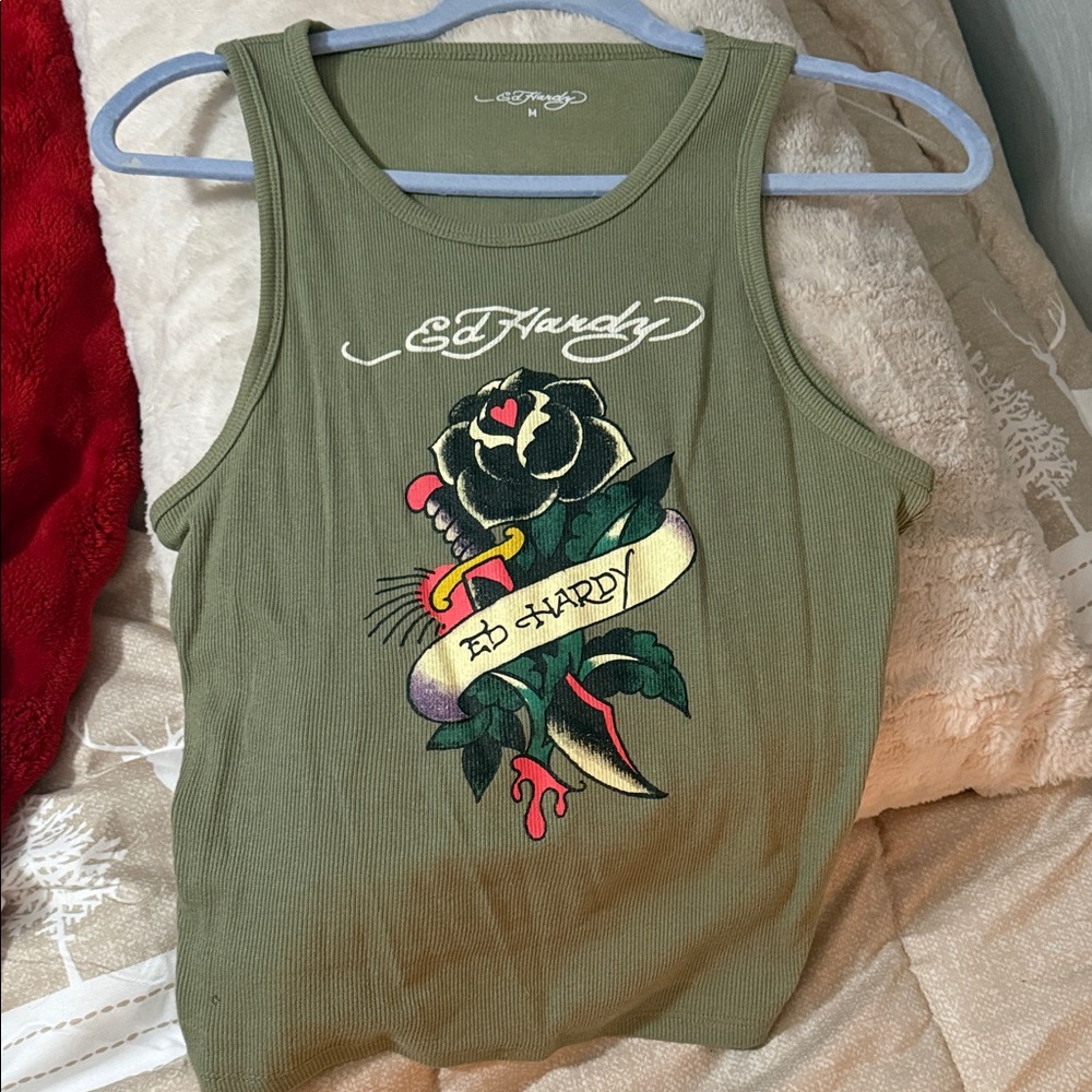 Ed Hardy Olive Graphic Tank